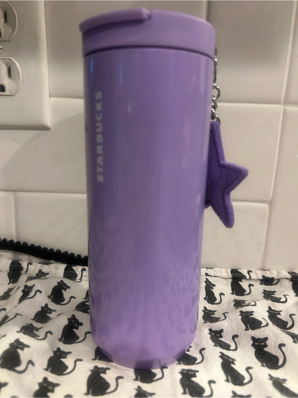 Starbucks Lilac glitter stainless steel tumbler with star keychain